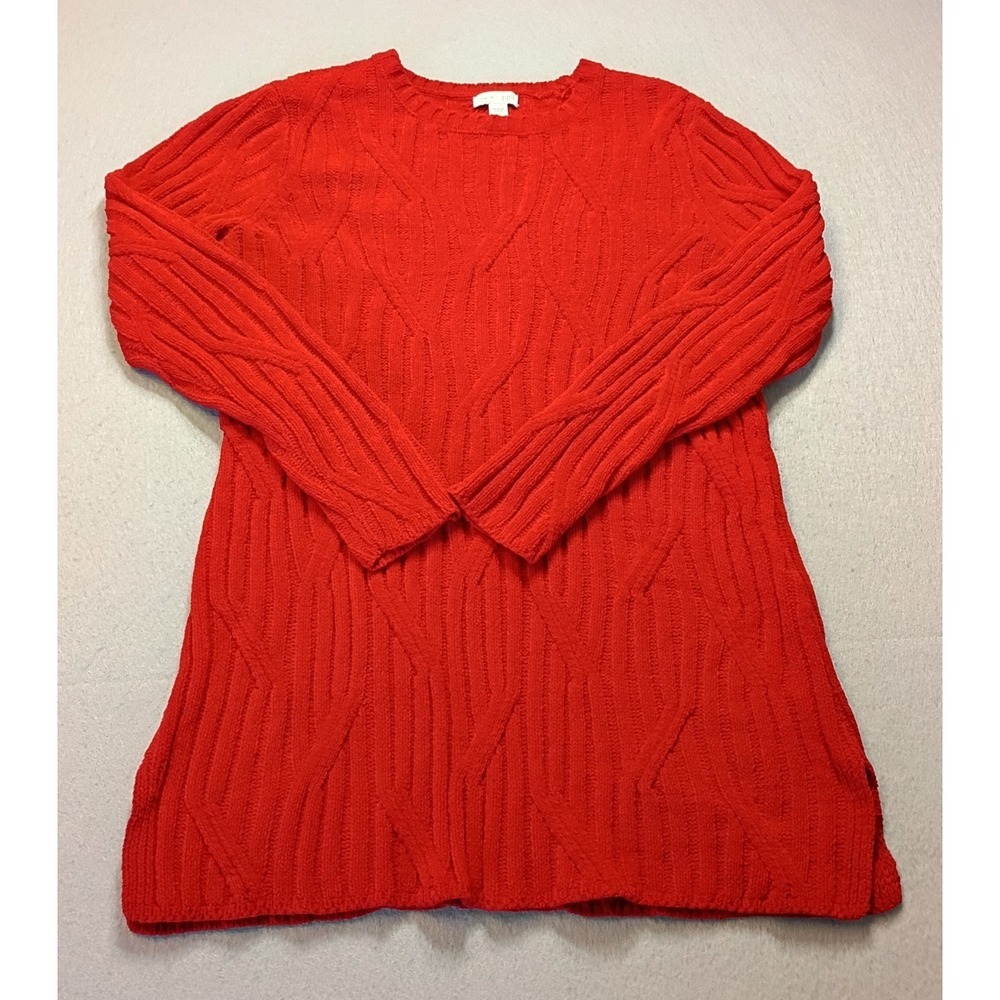 J Jill Sweater Womens XS Chenille Red Loose Cable Knit Pullover Top